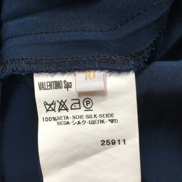 Valentino Navy Silk Pleated Midi Skirt 10 - Picture 8 of 9